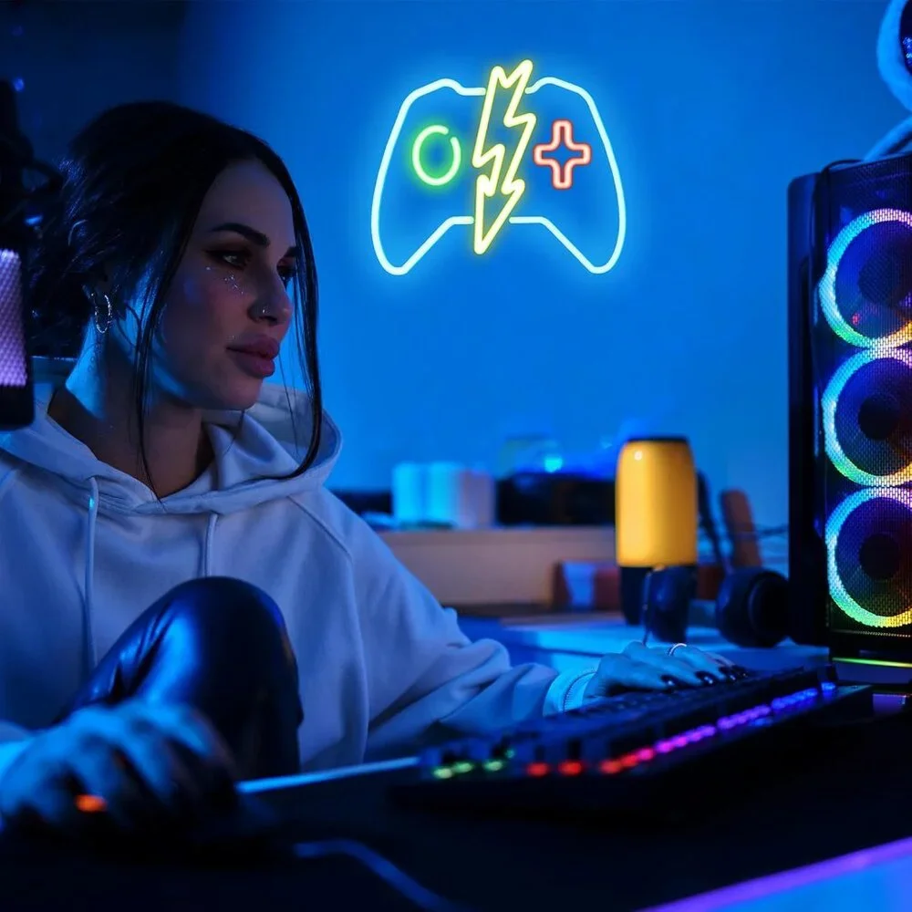 Blue Gaming Neon Sign Dimmable Gamer LED Neon Lights for Video Game Room